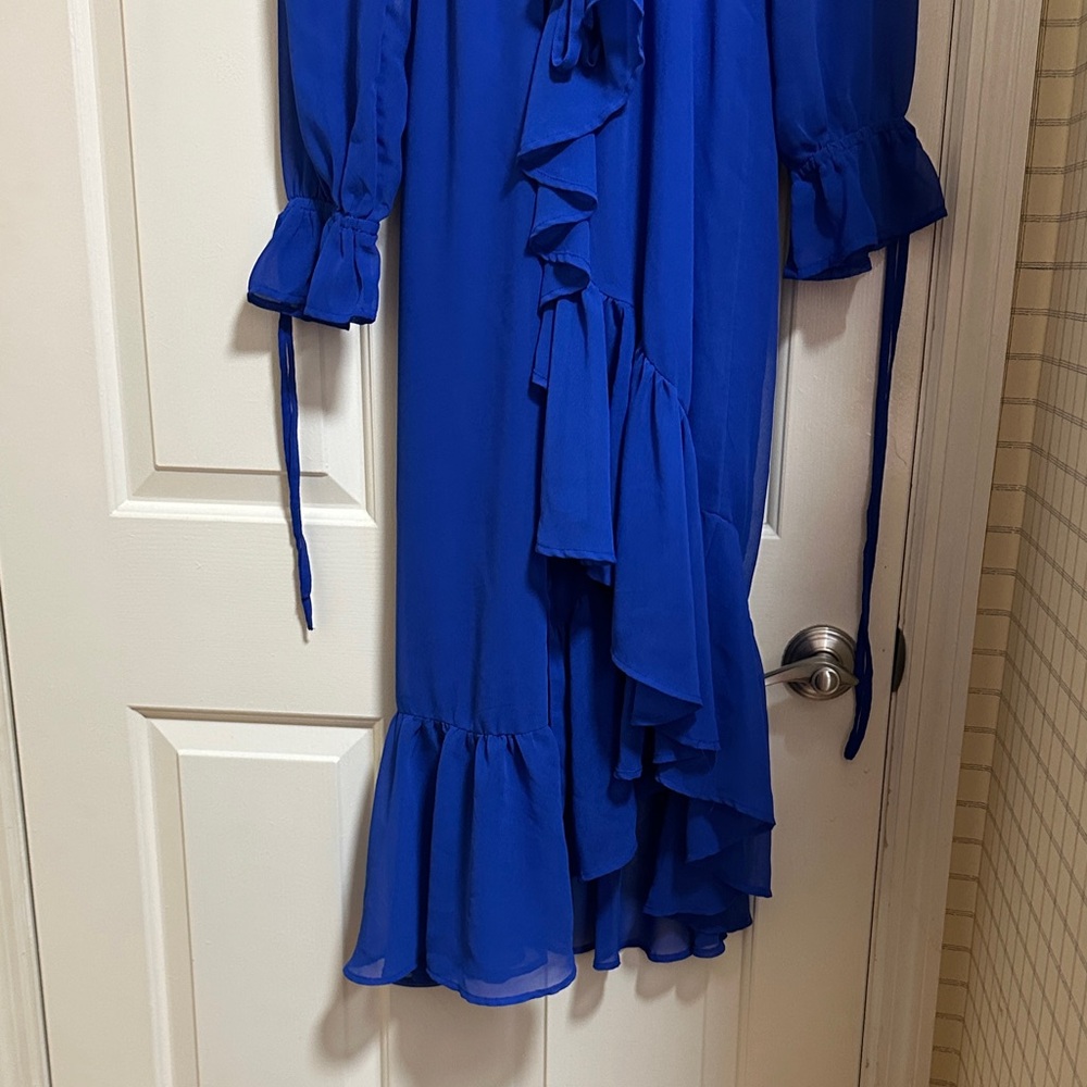 Anthropologie Royal Blue Ruffle Long Sleeve Dress BNWT sz XL - Picture 4 of 6